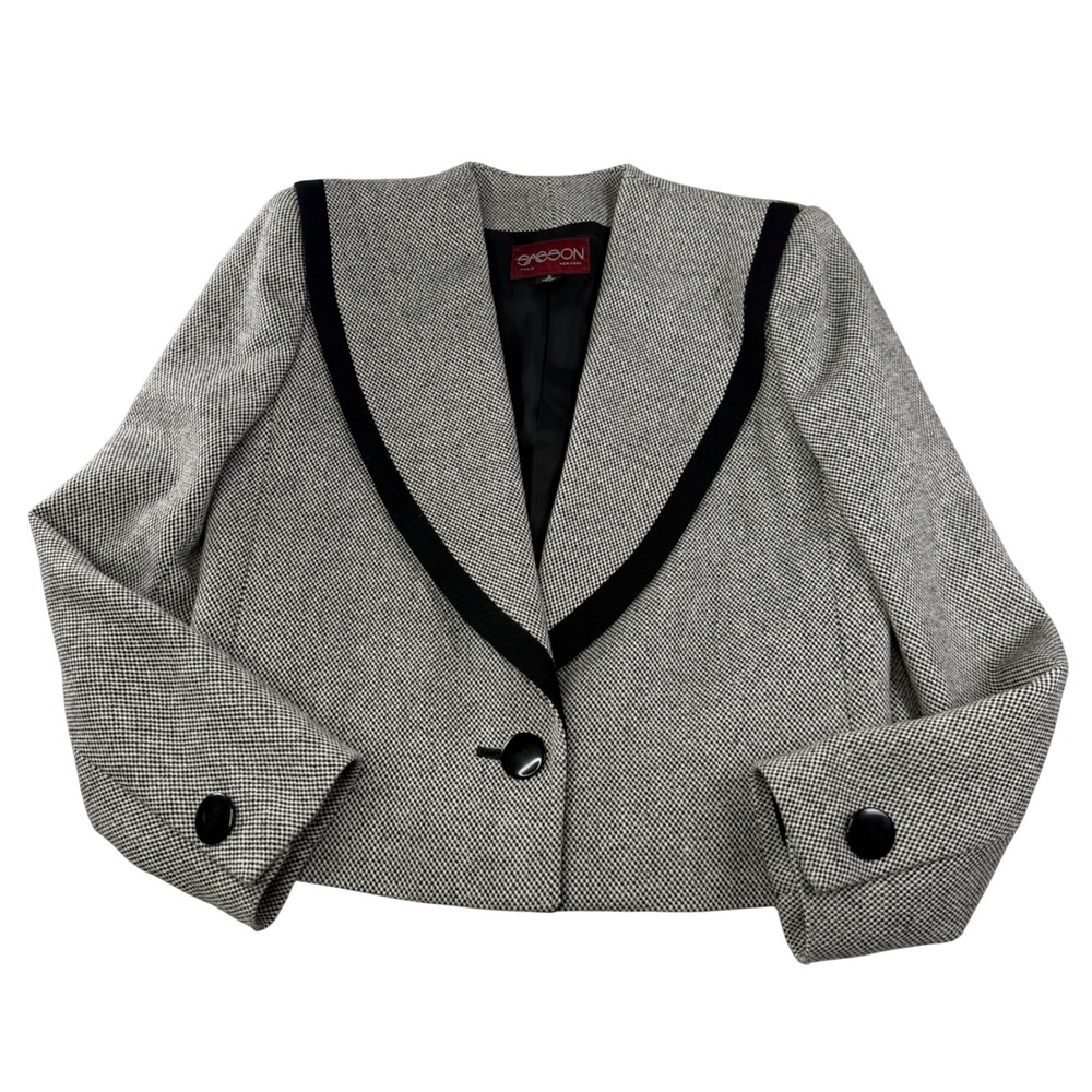 Sasson‎ VTG Cropped Contrast Trim Blazer Jacket Black White Tuxedo Chic 6 - Picture 8 of 13
